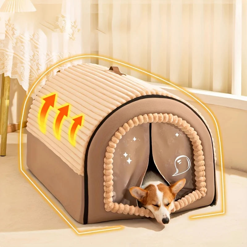 CozyDen Covered Pet House Bed with Door Curtain