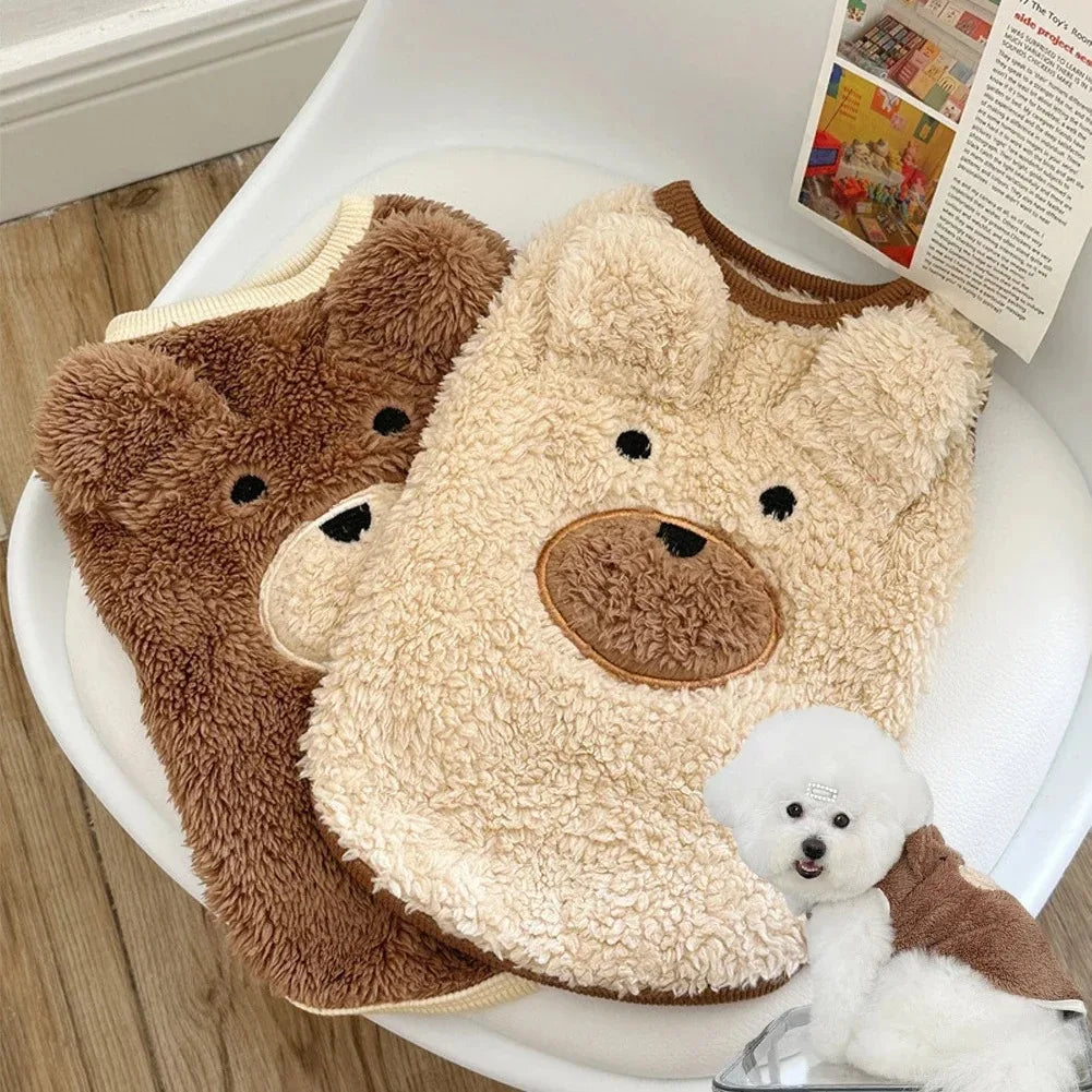 Cute Bear Dog Sweater Vest Soft Warm Fleece Plush Cartoon Design for Small Dogs Cats Puppy Kitten Winter Autumn Warm Pet Clothes