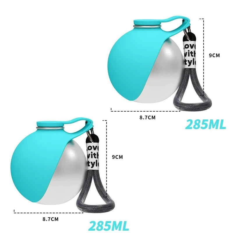 Dog Water Bottle 285ml Stainless Steel Portable Dog Drinker Leak Proof Feeder Dog Bottle 2 in 1 Silicon Bowl Travel Pet Supplies