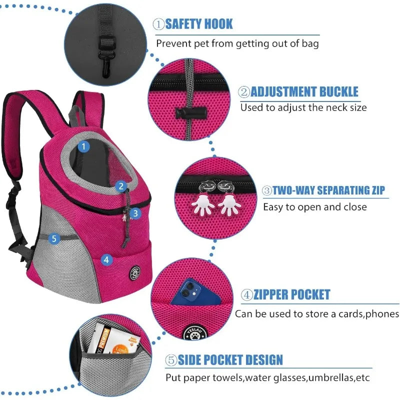 New Dog Pet Backpack Carrier Travel Bag Front Pack Breathable Adjustable with Safety Reflective Strips for Hiking Outdoor Cats