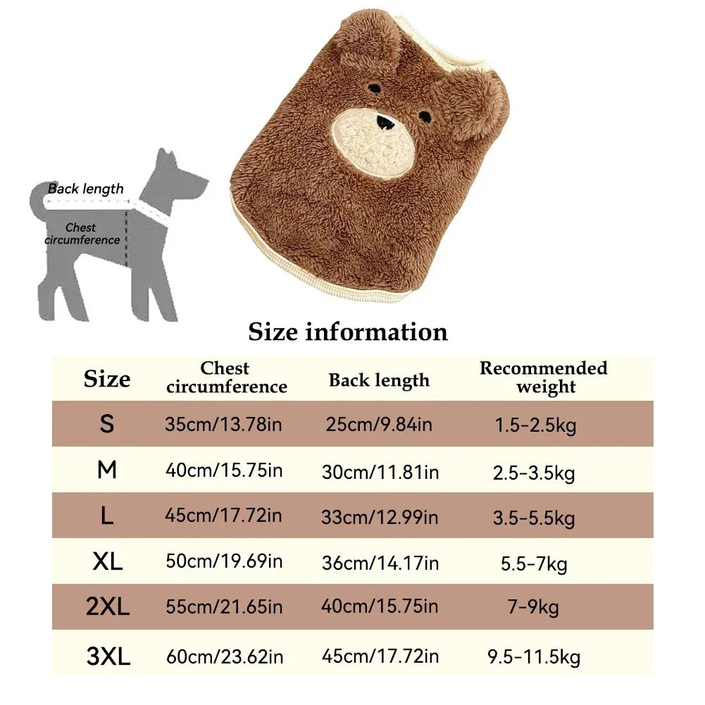 Cute Bear Dog Sweater Vest Soft Warm Fleece Plush Cartoon Design for Small Dogs Cats Puppy Kitten Winter Autumn Warm Pet Clothes