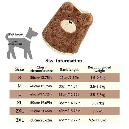 Cute Bear Dog Sweater Vest Soft Warm Fleece Plush Cartoon Design for Small Dogs Cats Puppy Kitten Winter Autumn Warm Pet Clothes