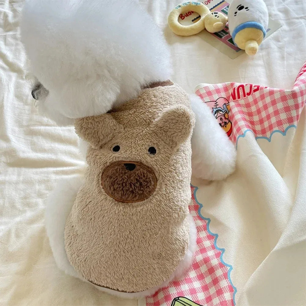Cute Bear Dog Sweater Vest Soft Warm Fleece Plush Cartoon Design for Small Dogs Cats Puppy Kitten Winter Autumn Warm Pet Clothes