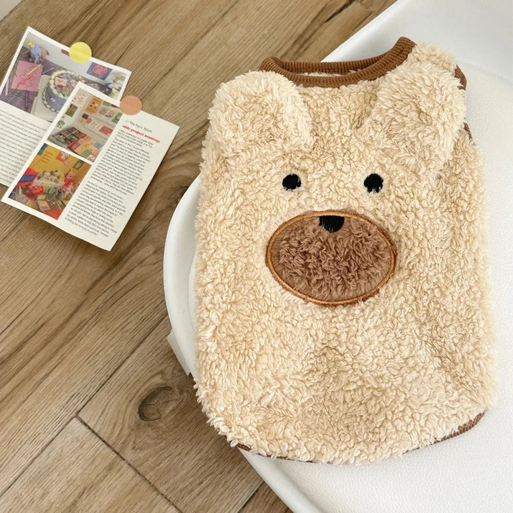 Cute Bear Dog Sweater Vest Soft Warm Fleece Plush Cartoon Design for Small Dogs Cats Puppy Kitten Winter Autumn Warm Pet Clothes