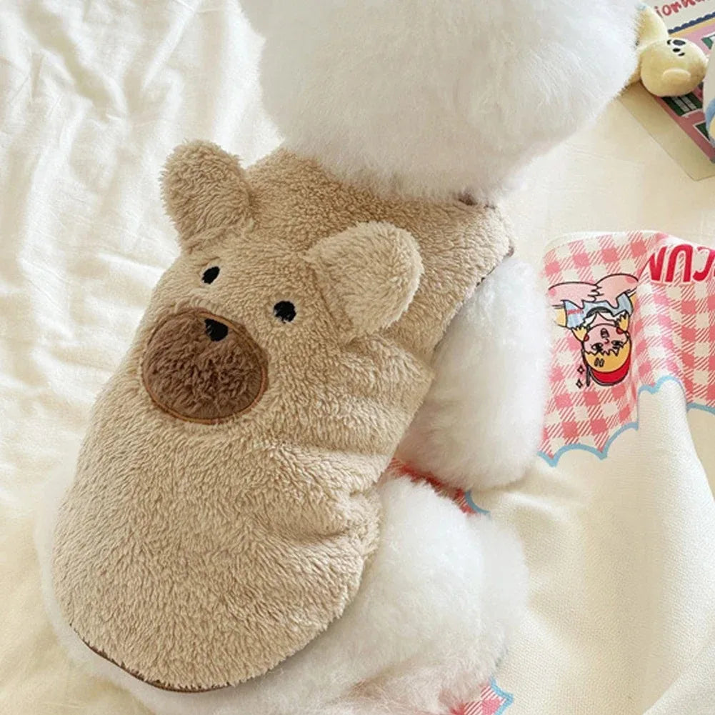 Cute Bear Dog Sweater Vest Soft Warm Fleece Plush Cartoon Design for Small Dogs Cats Puppy Kitten Winter Autumn Warm Pet Clothes