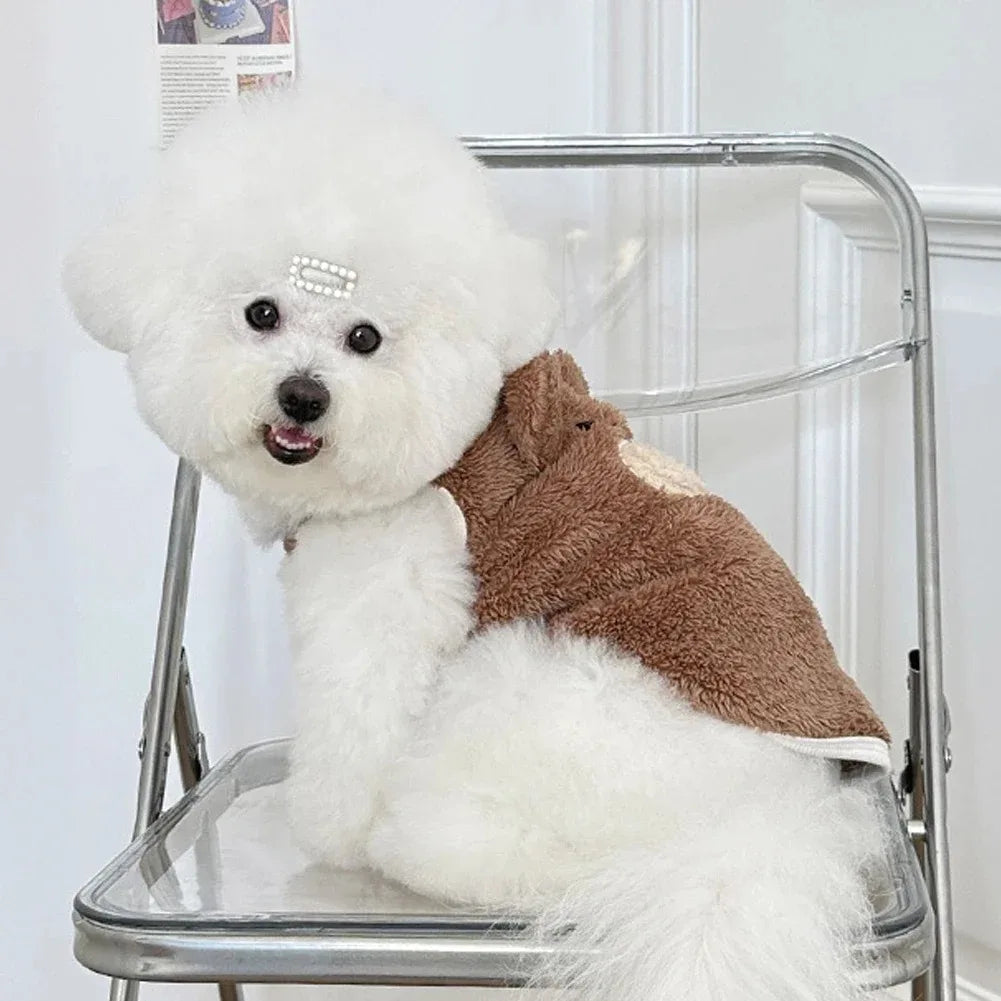Cute Bear Dog Sweater Vest Soft Warm Fleece Plush Cartoon Design for Small Dogs Cats Puppy Kitten Winter Autumn Warm Pet Clothes